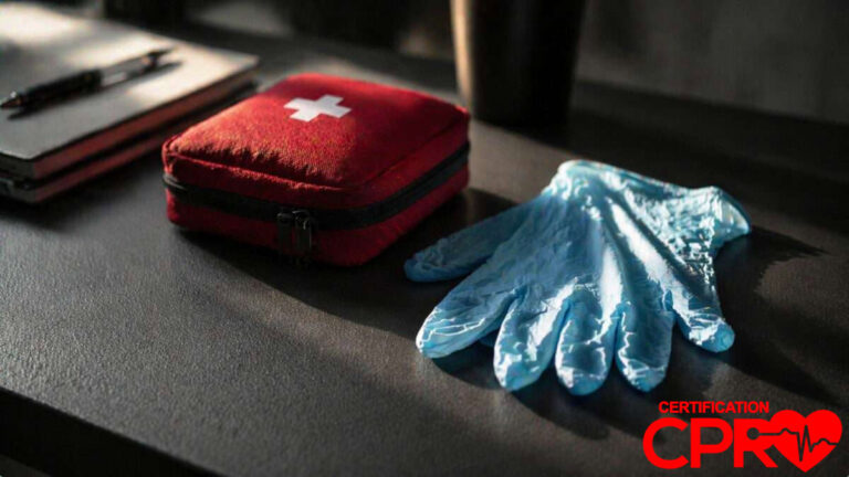 First aid kit and gloves for CPR certification and training in West Palm Beach.